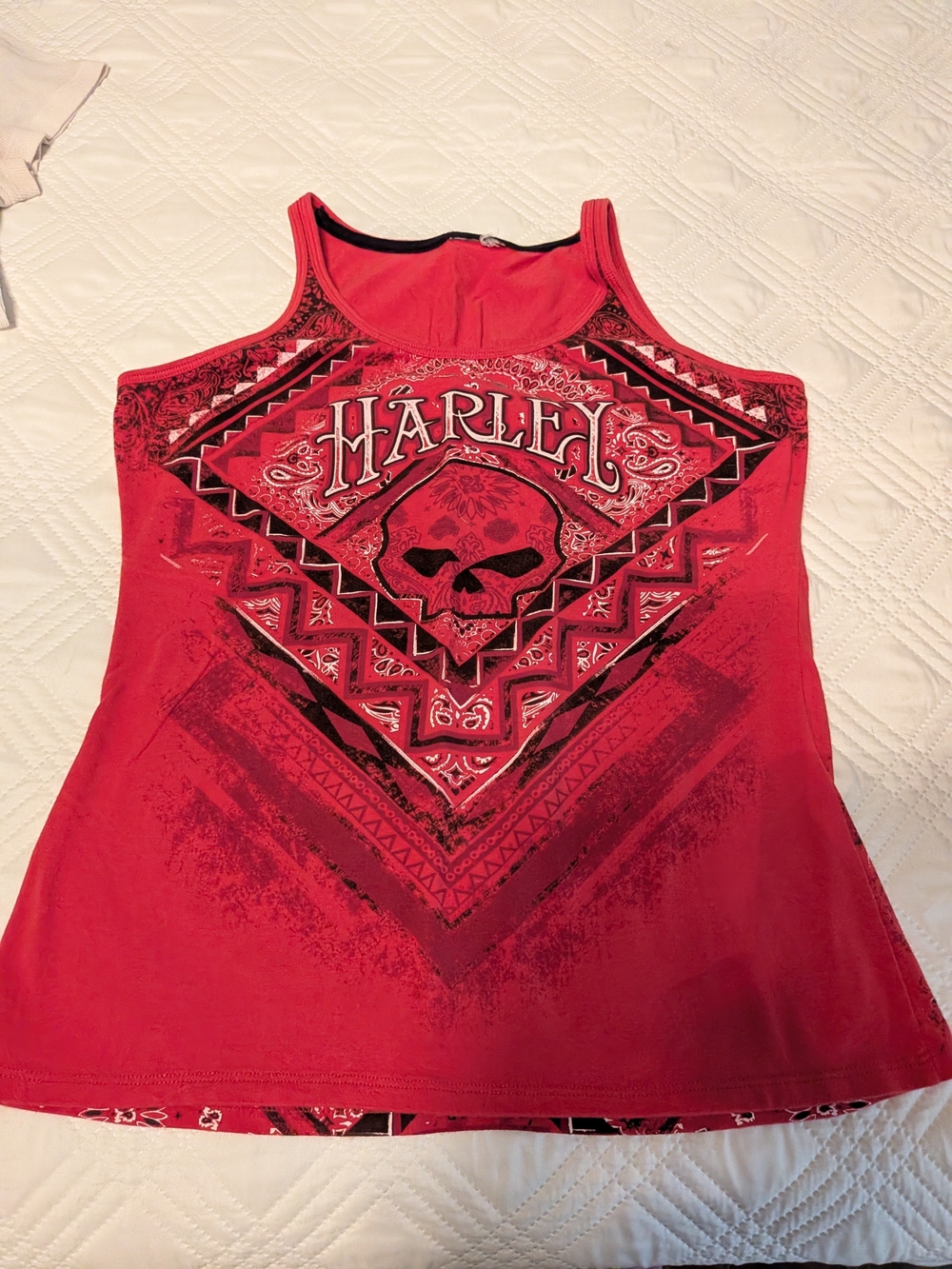 Harley Davidson Red Graphic Tank Top for Women